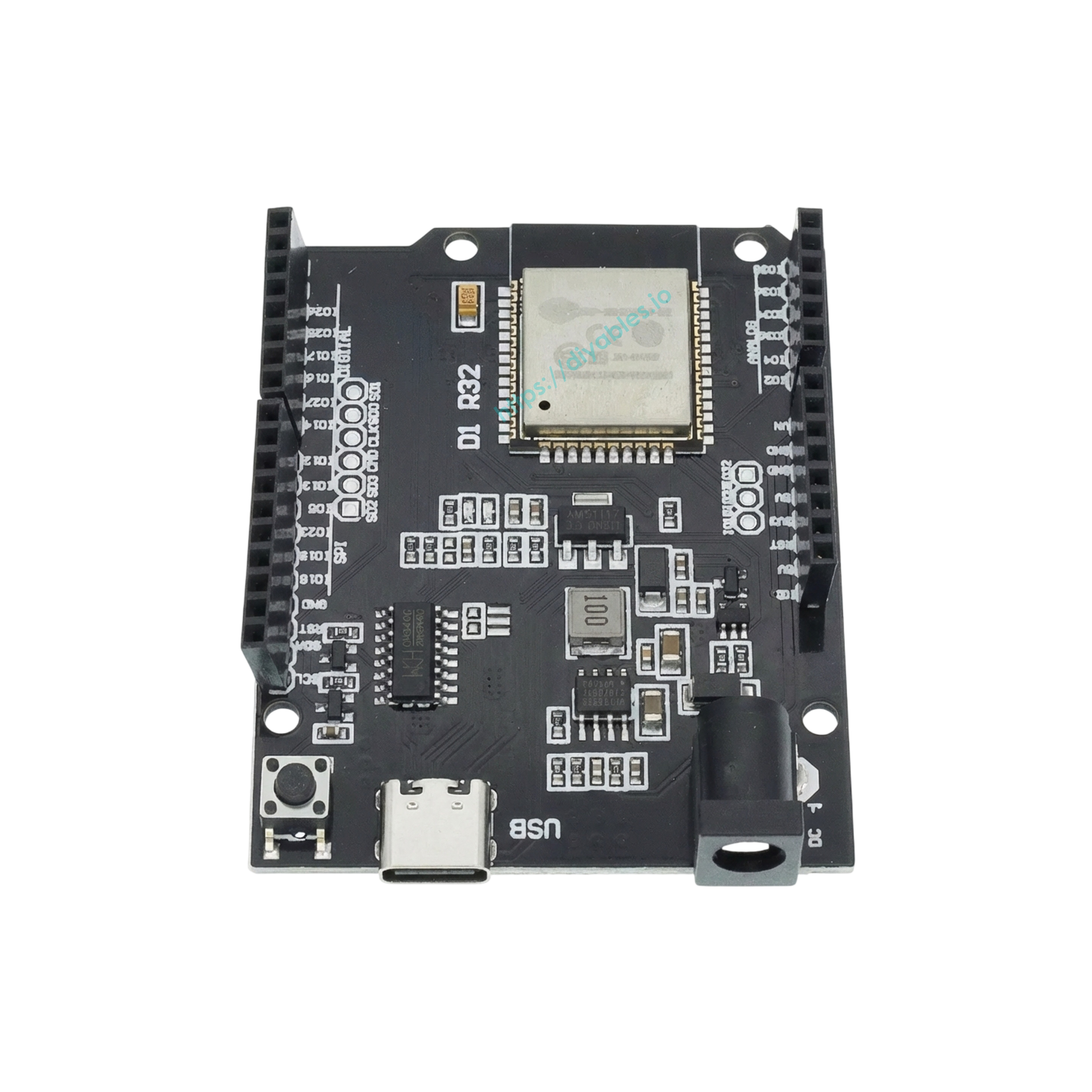 Dual-core ESP32-WROOM-32 board with Uno form factor 4MB flash WiFi Bluetooth Arduino IDE compatible