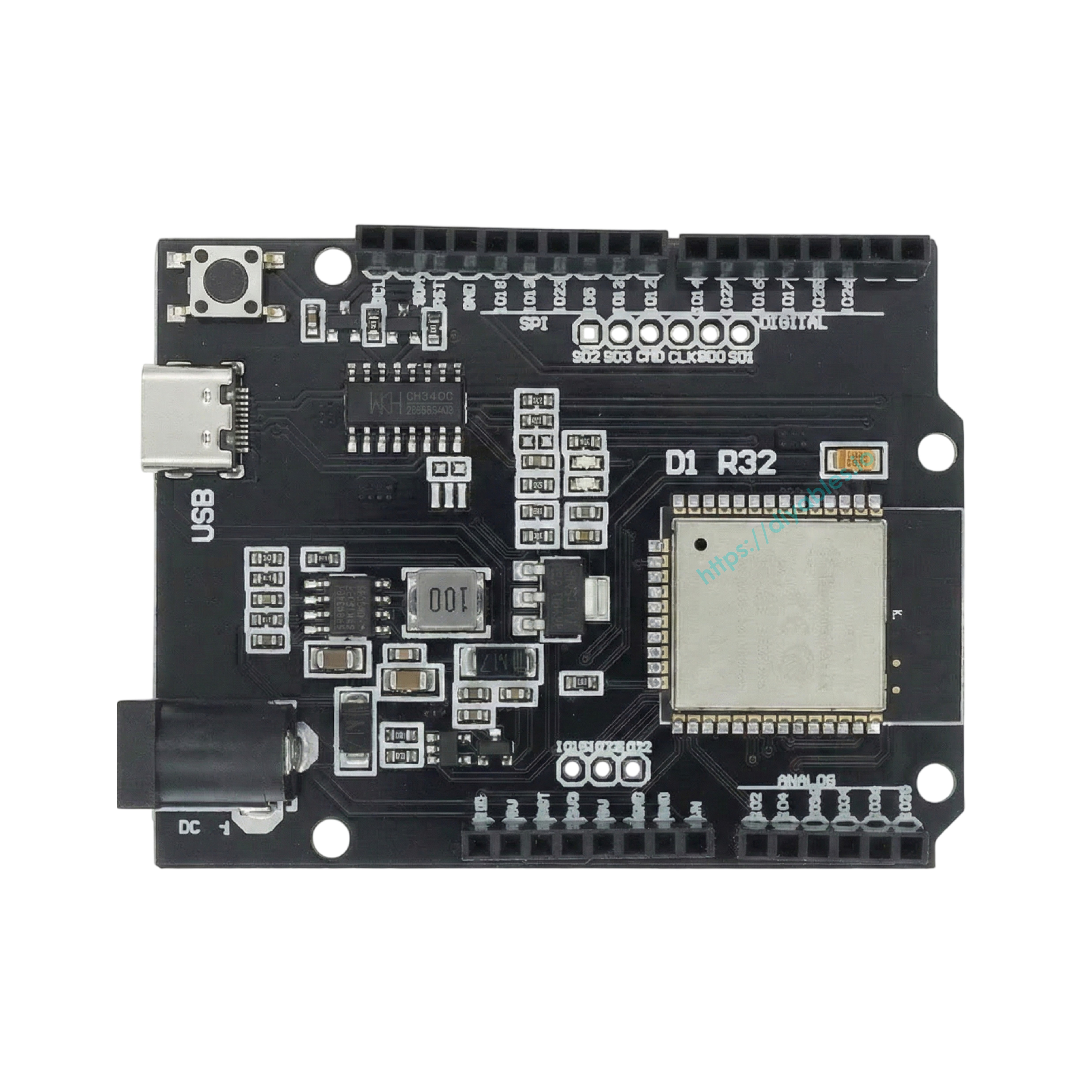 ESP32-WROOM-32 CH340 USB Type-C development board 5-12V power input Uno shield compatible
