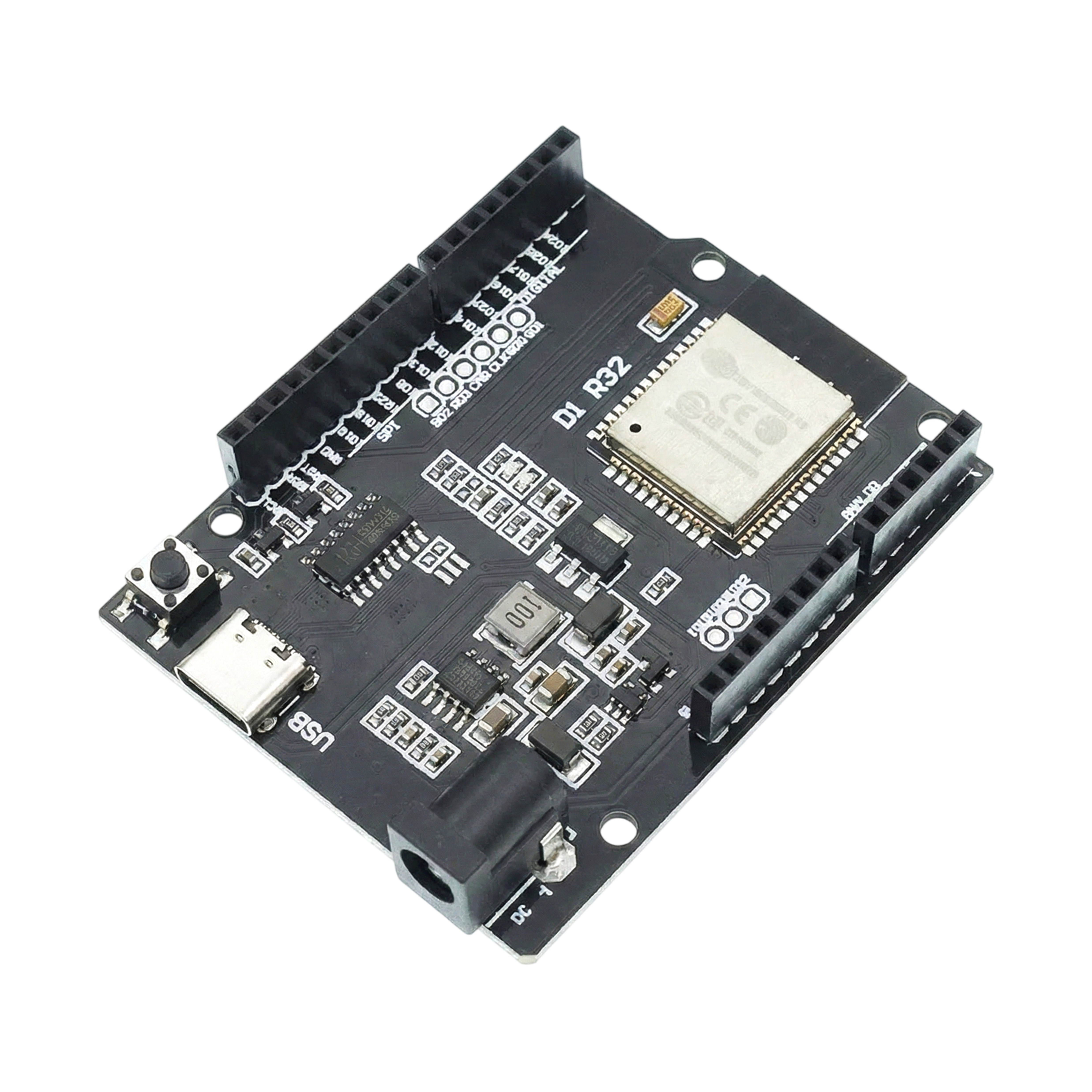 ESP32-WROOM-32 Development Board, Compatible with Uno Form Factor Shields WiFi Bluetooth, CH340 USB Type C, 4MB Flash