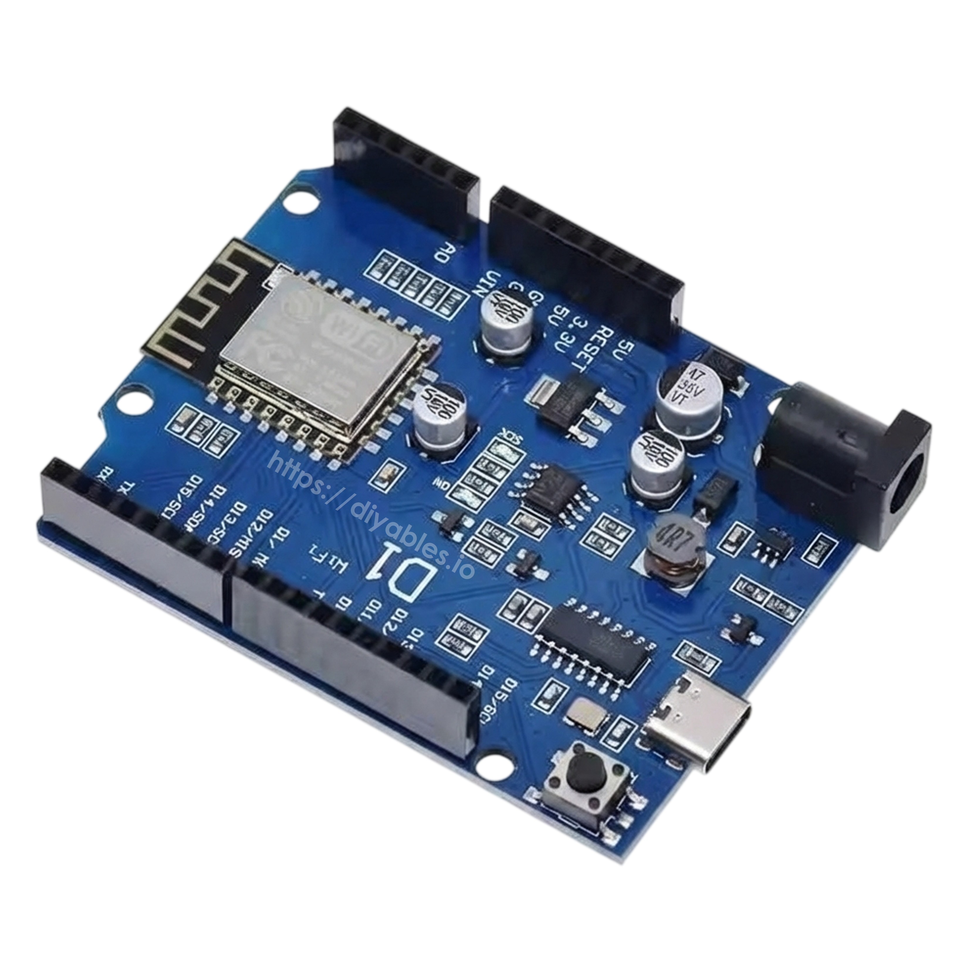 ESP-12 development board showing IO pins and power regulator for IoT projects