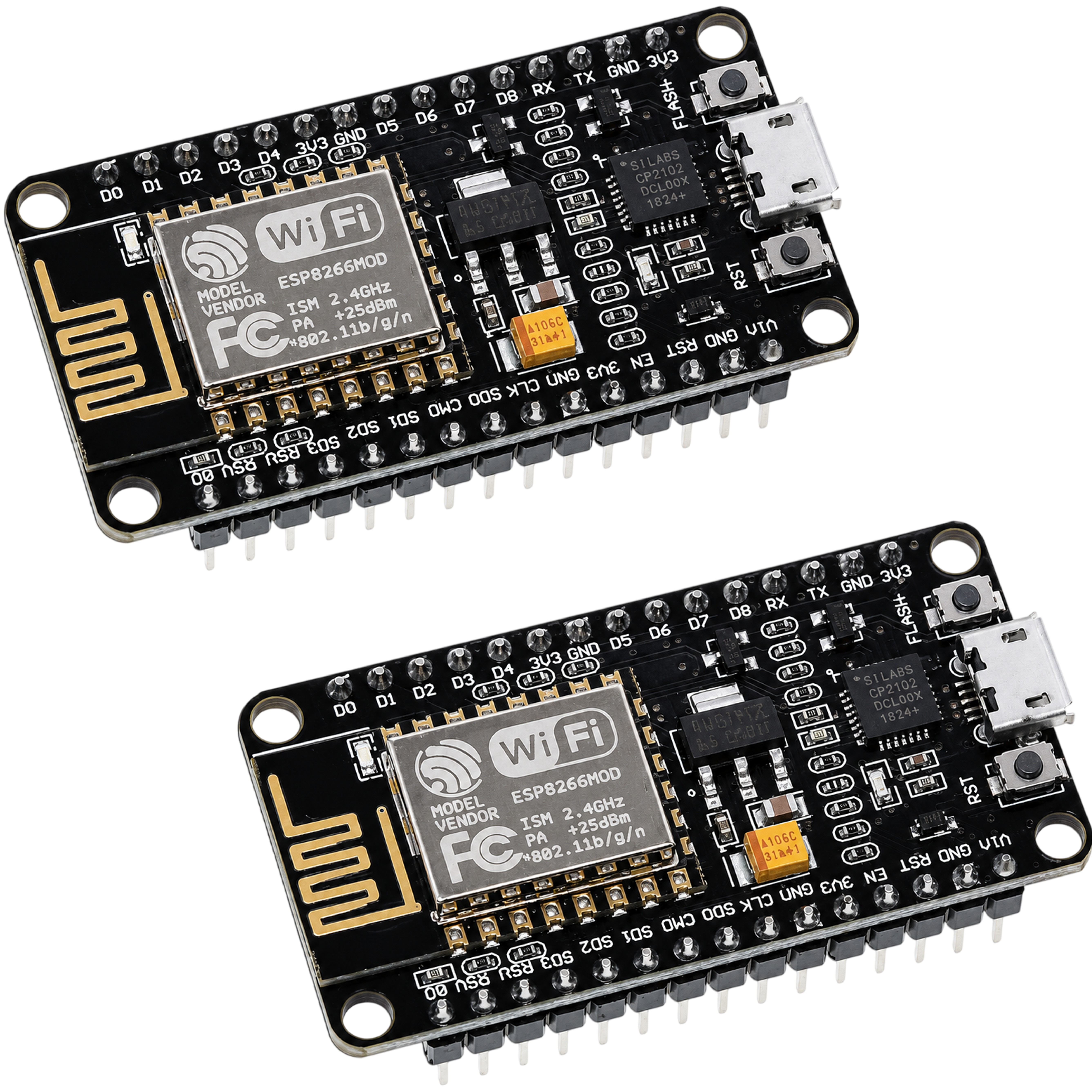 ESP8266 ESP-12F NodeMCU WiFi board 2-pack contents with tutorial support for Arduino IDE