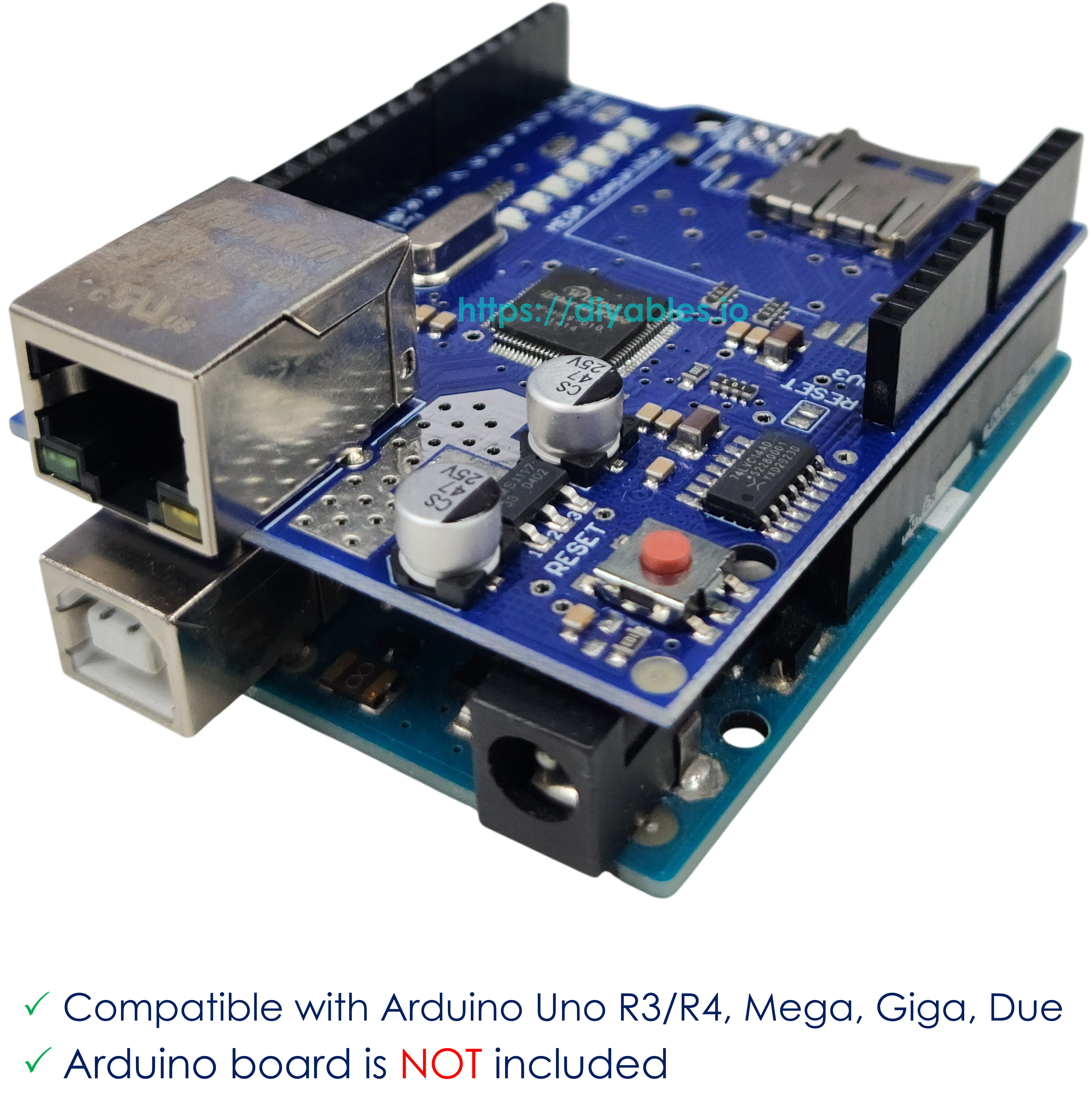 W5100 Ethernet Shield for Arduino Uno R3, Arduino R4, Arduino Mega