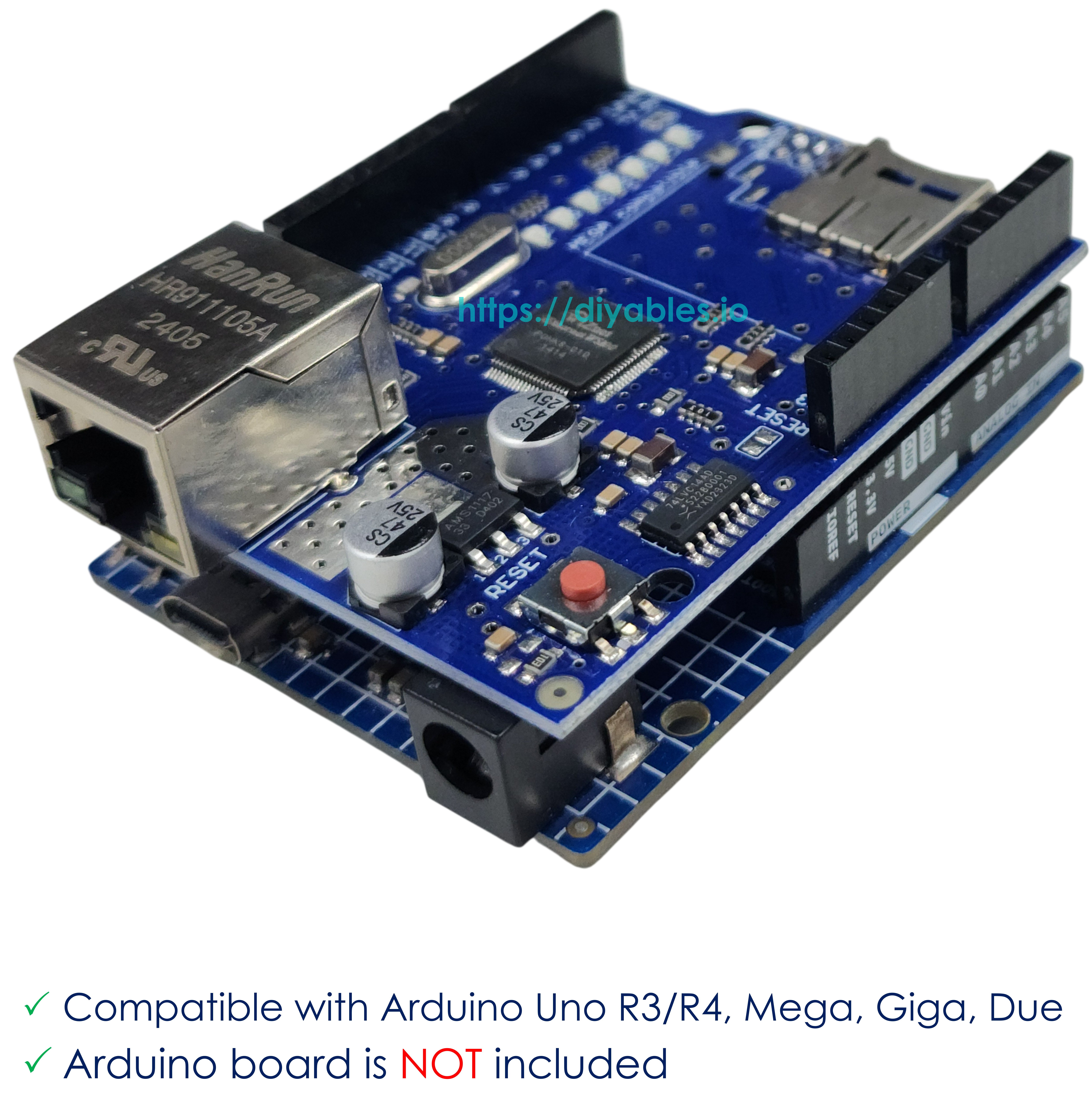 DIYables W5100 TCP/IP shield with micro SD card slot for Arduino projects