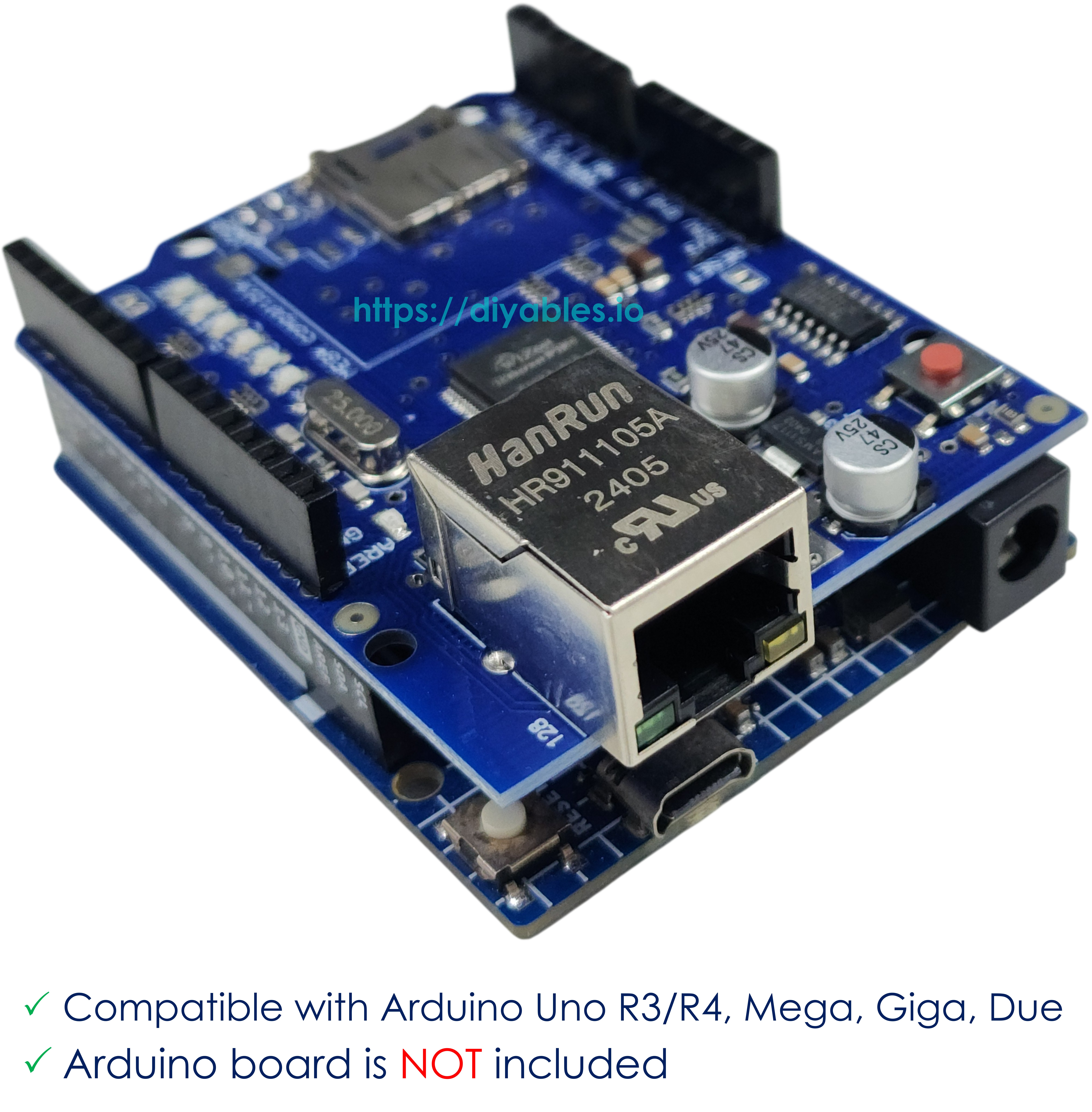 Arduino UNO R3 R4 Ethernet shield with standard RJ45 connector