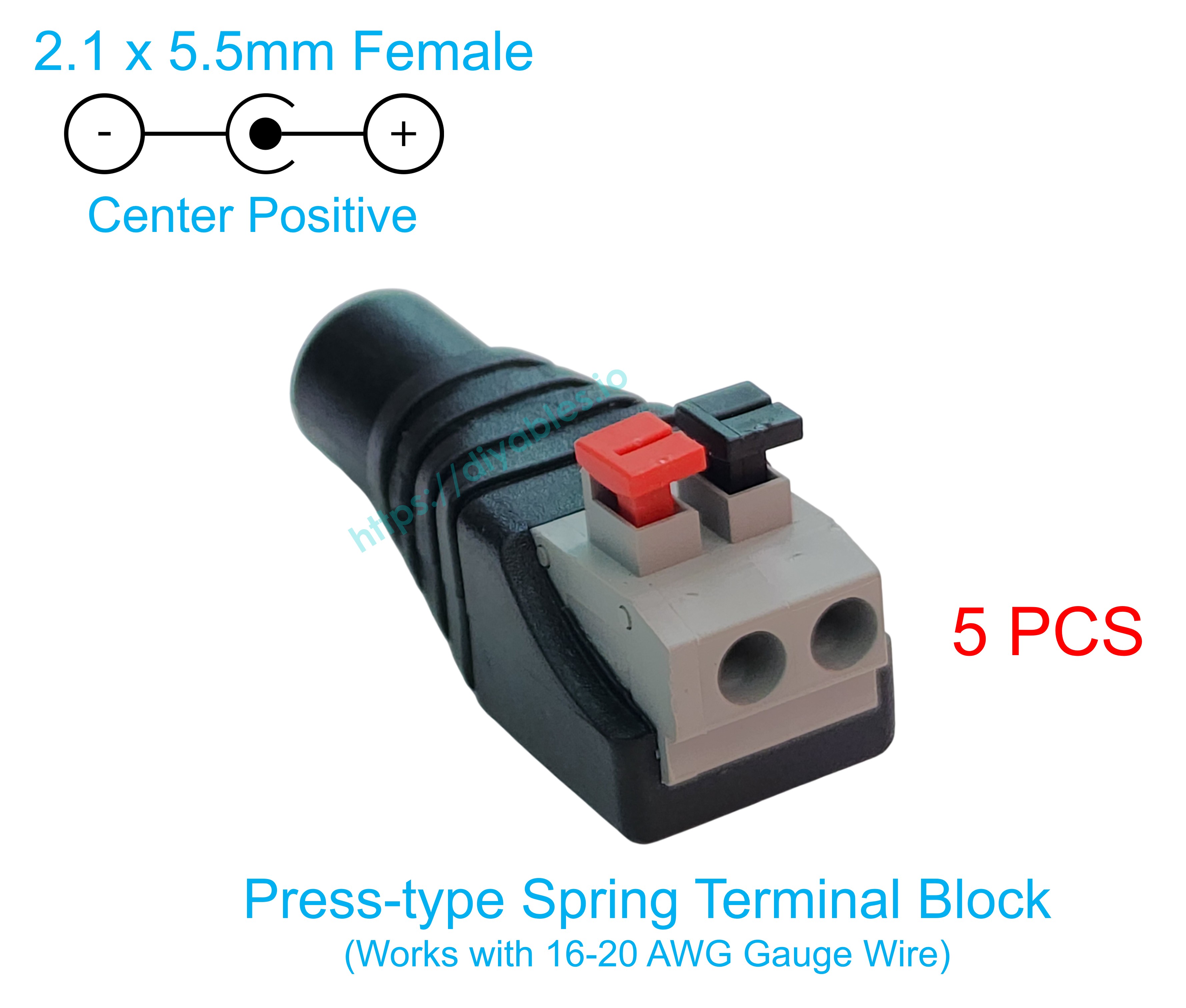 Arduino power supply wiring using 5.5mm DC jack to spring terminal block adapter