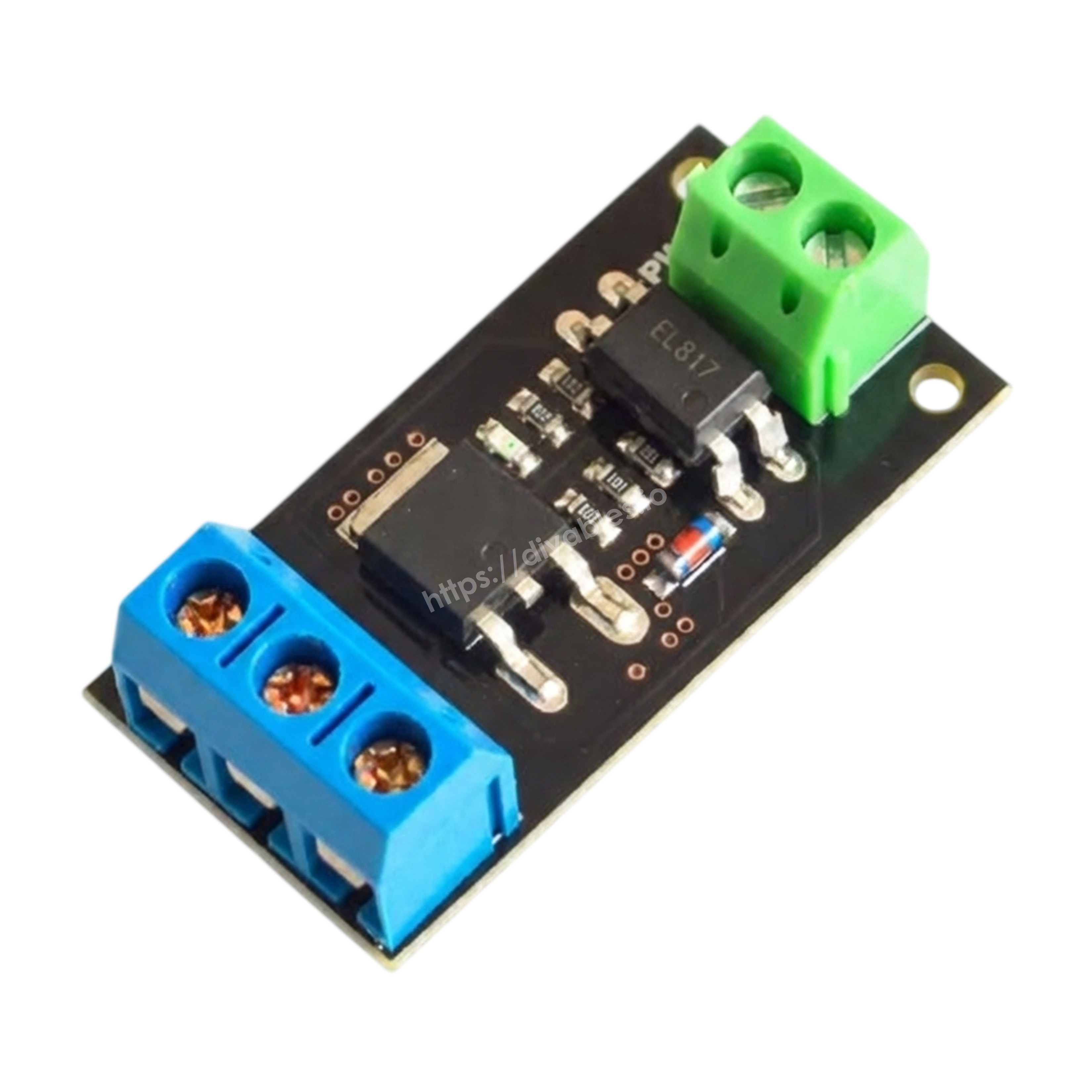 FR120N MOSFET module breadboard-compatible input pins and screw terminal output connections