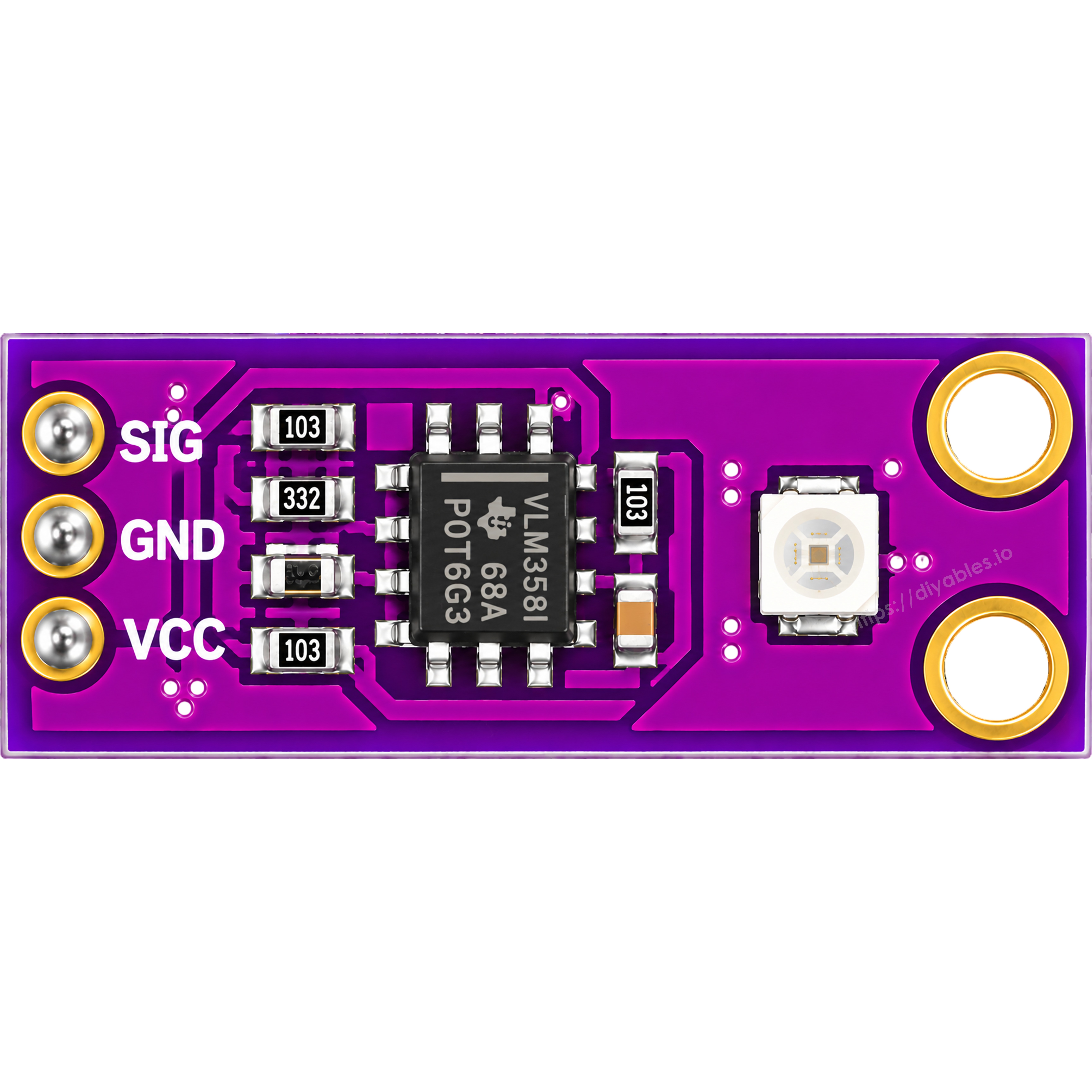 Top view of the GUVA-S12SD UV sensor module showing the full component layout