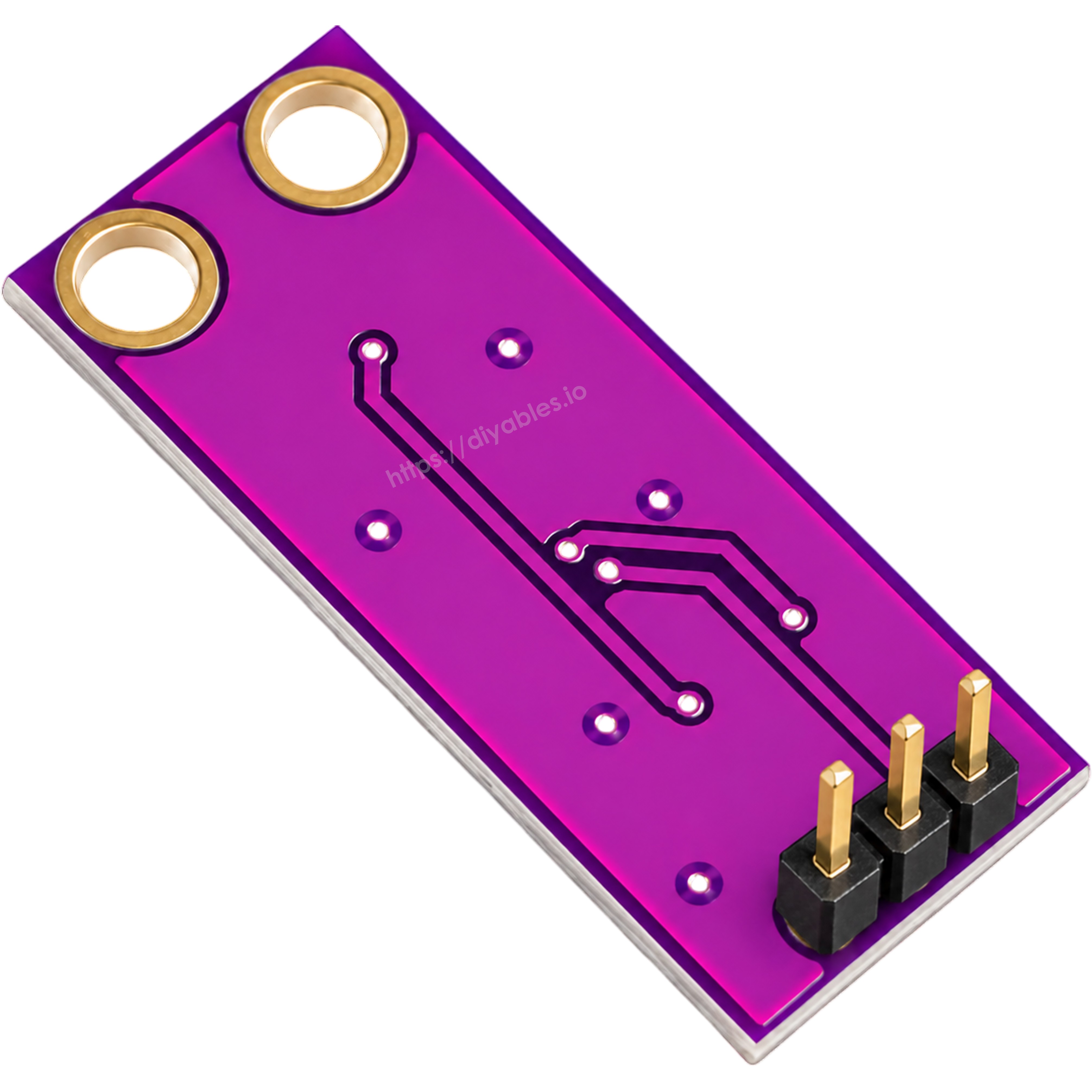 Back side of the UV sensor module PCB showing traces and three presoldered pins
