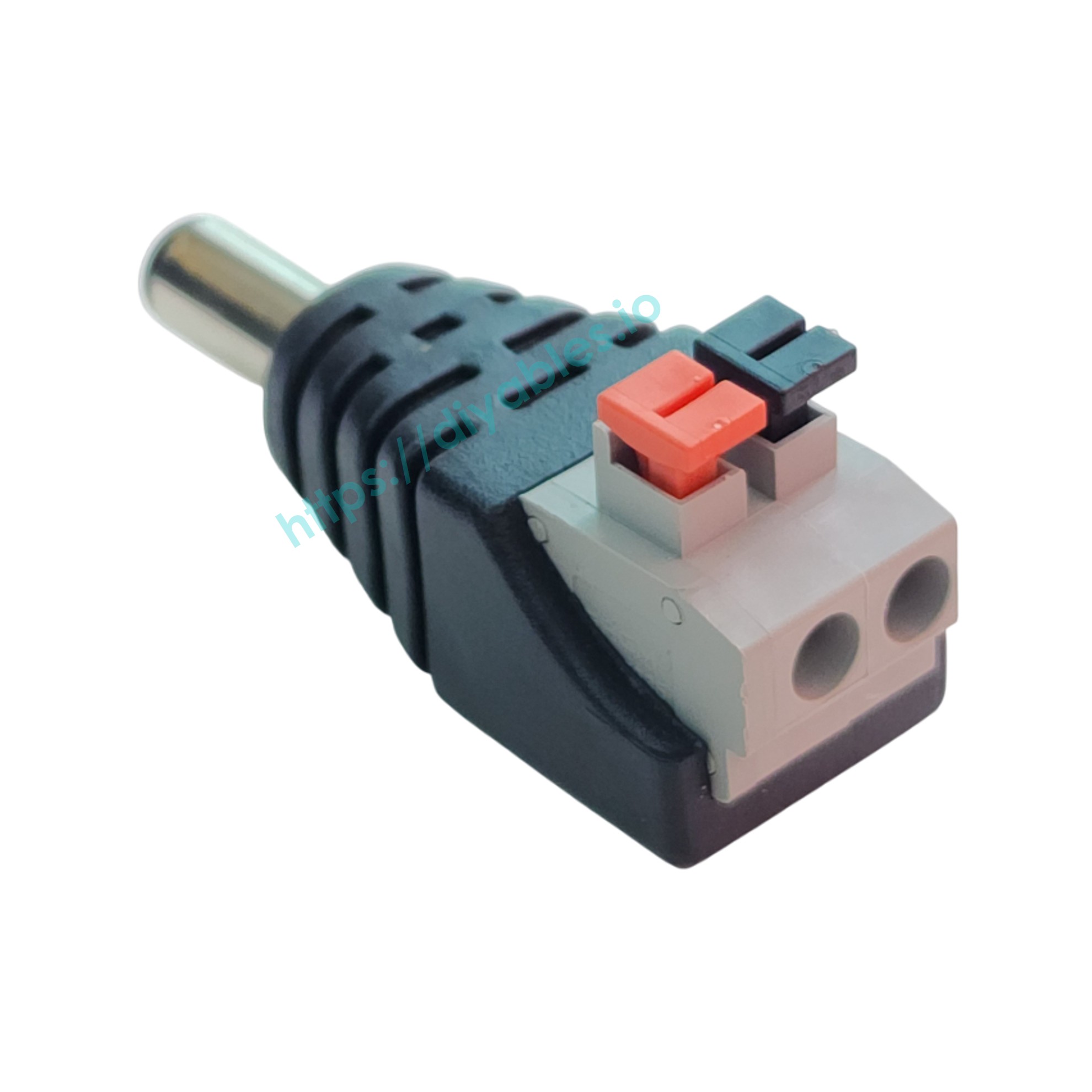 5.5 x 2.1mm Male DC Plug to 2-Pin Spring Terminal Block, Quick Connect Press-Type Adapter