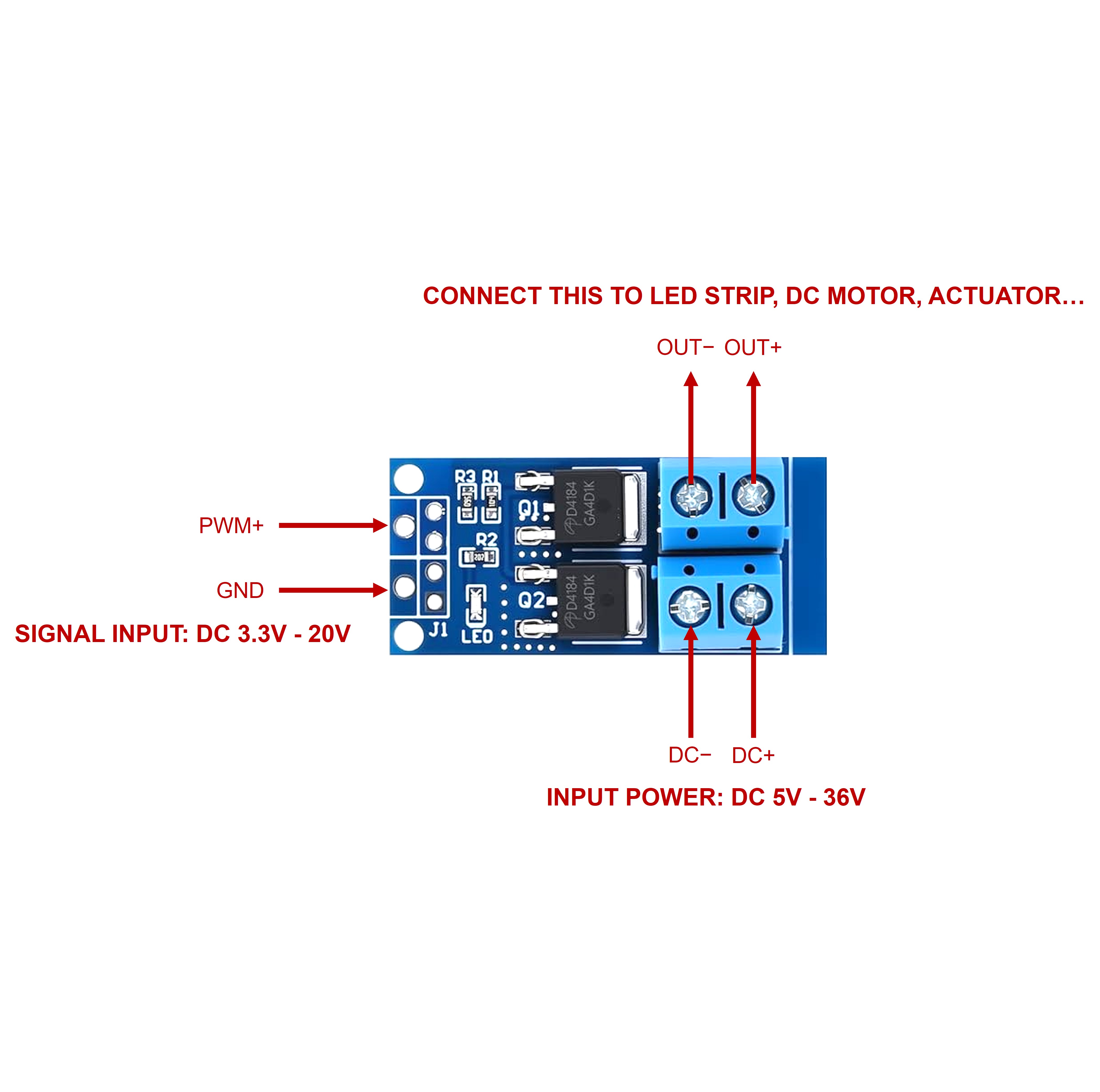 Arduino PWM motor speed control wiring with MOSFET trigger switch drive module