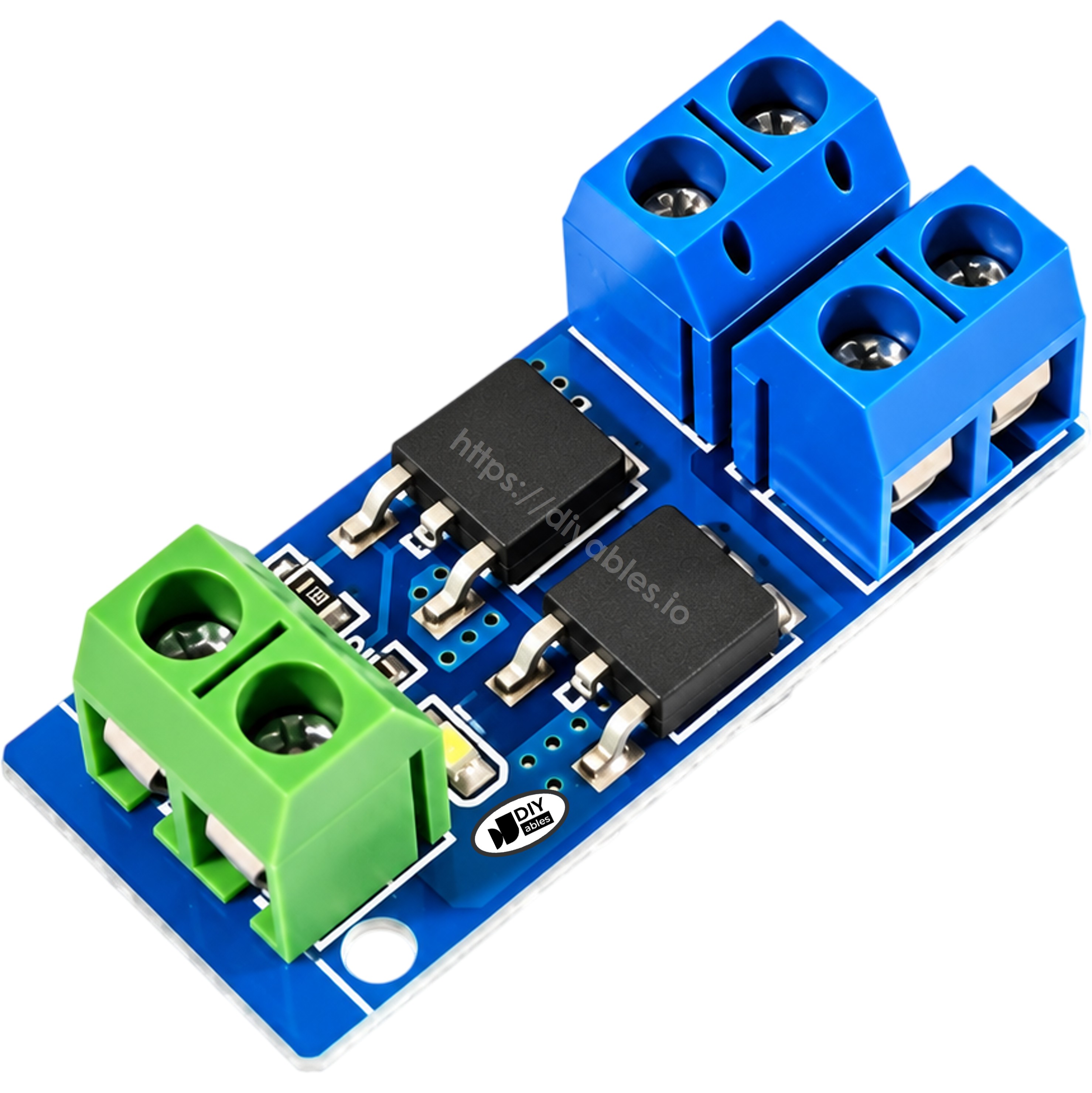 MOSFET PWM switch module pinout showing power input, load output and trigger signal terminals