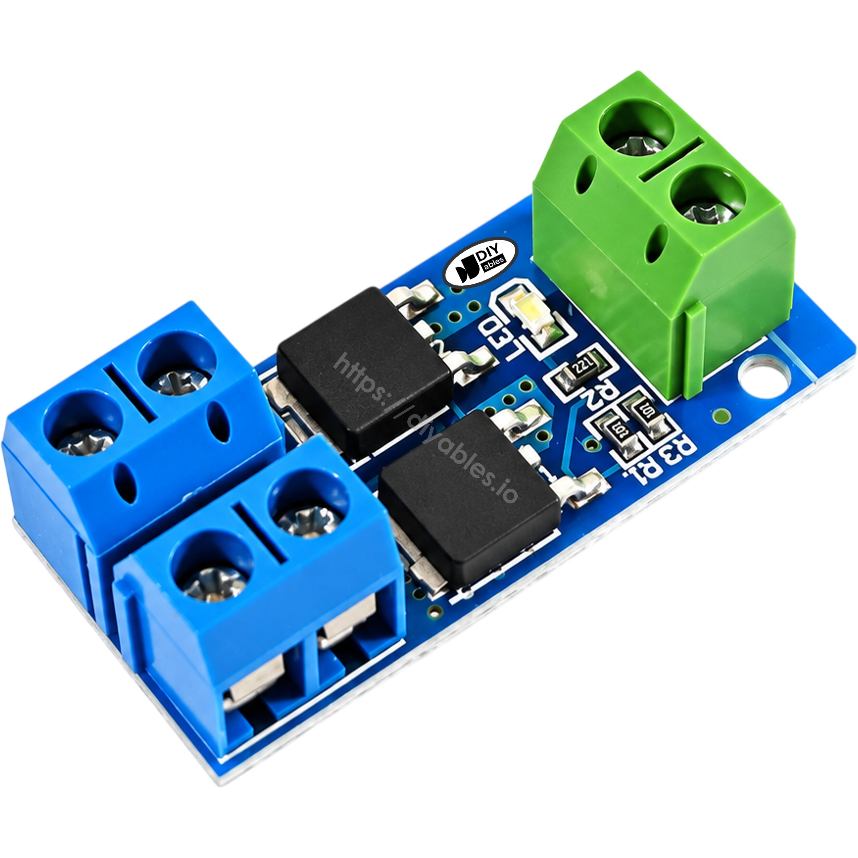 MOSFET driver module dimensions 3.4 x 1.7 x 1.2cm with voltage and current ratings