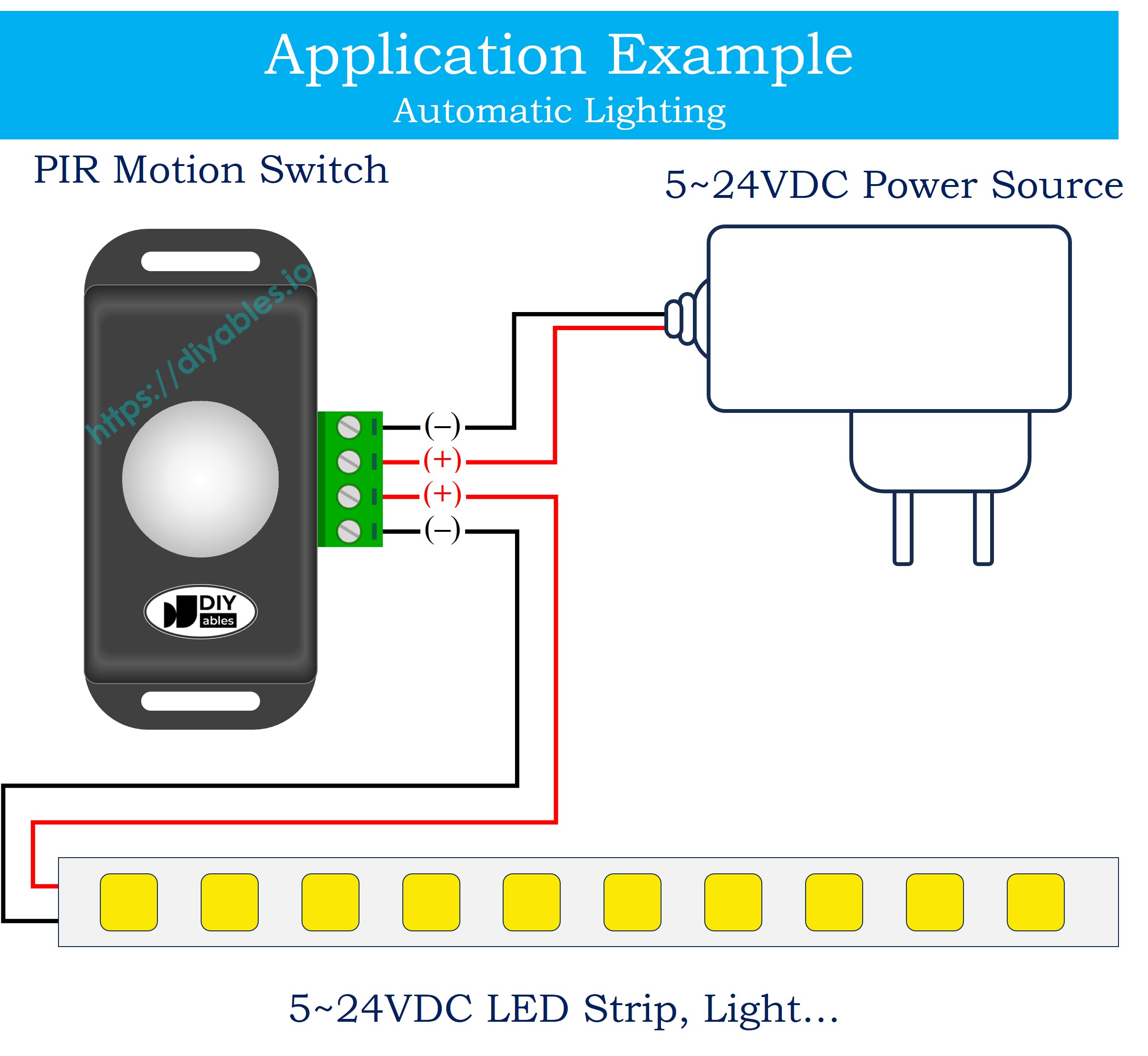 Motion Switch Controller, 5V to 24V Input, PIR Sensor for Automation, Lighting, and Security Systems