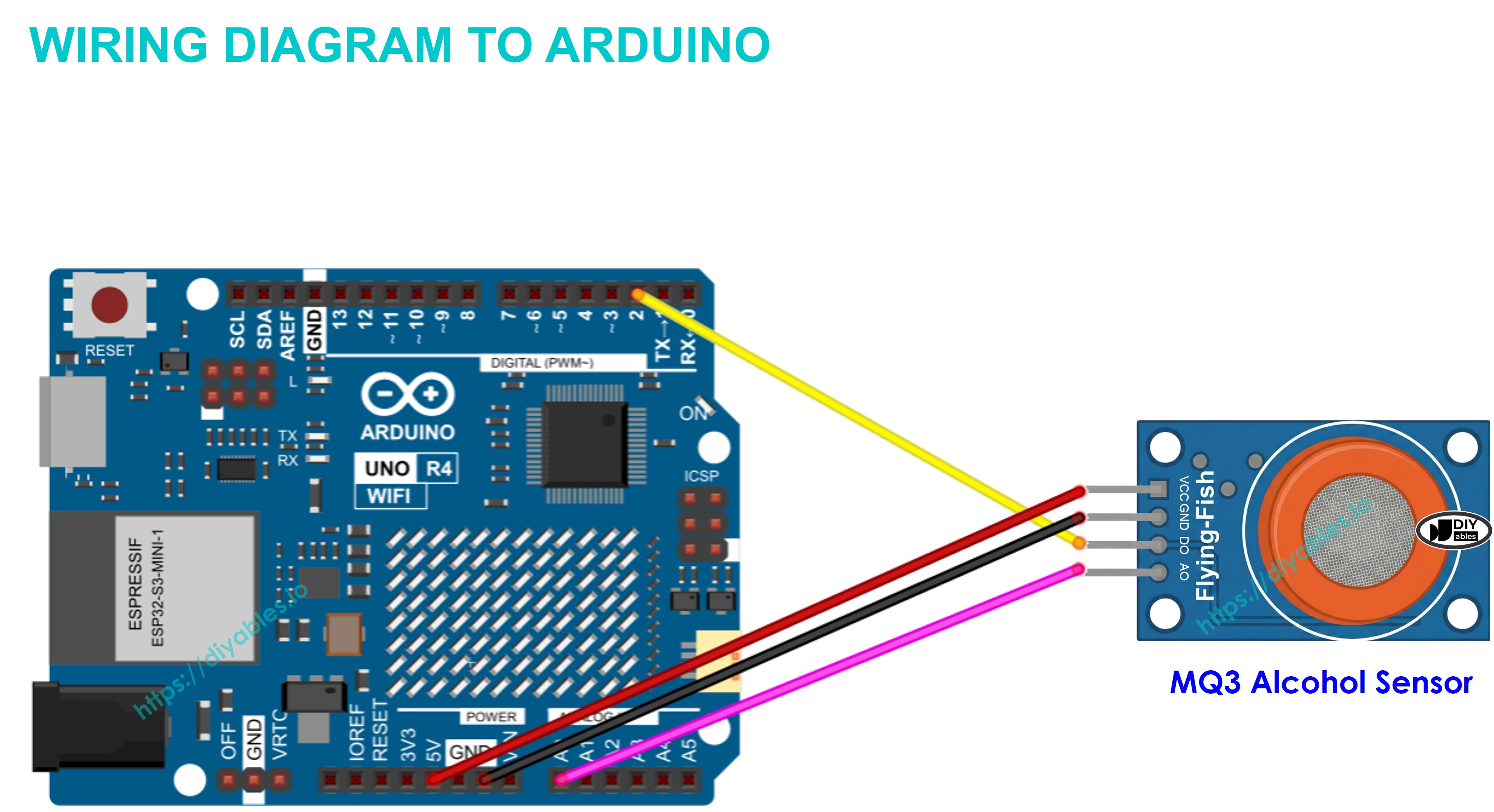 MQ3 Alcohol Sensor Module wiring diagram with Arduino UNO board