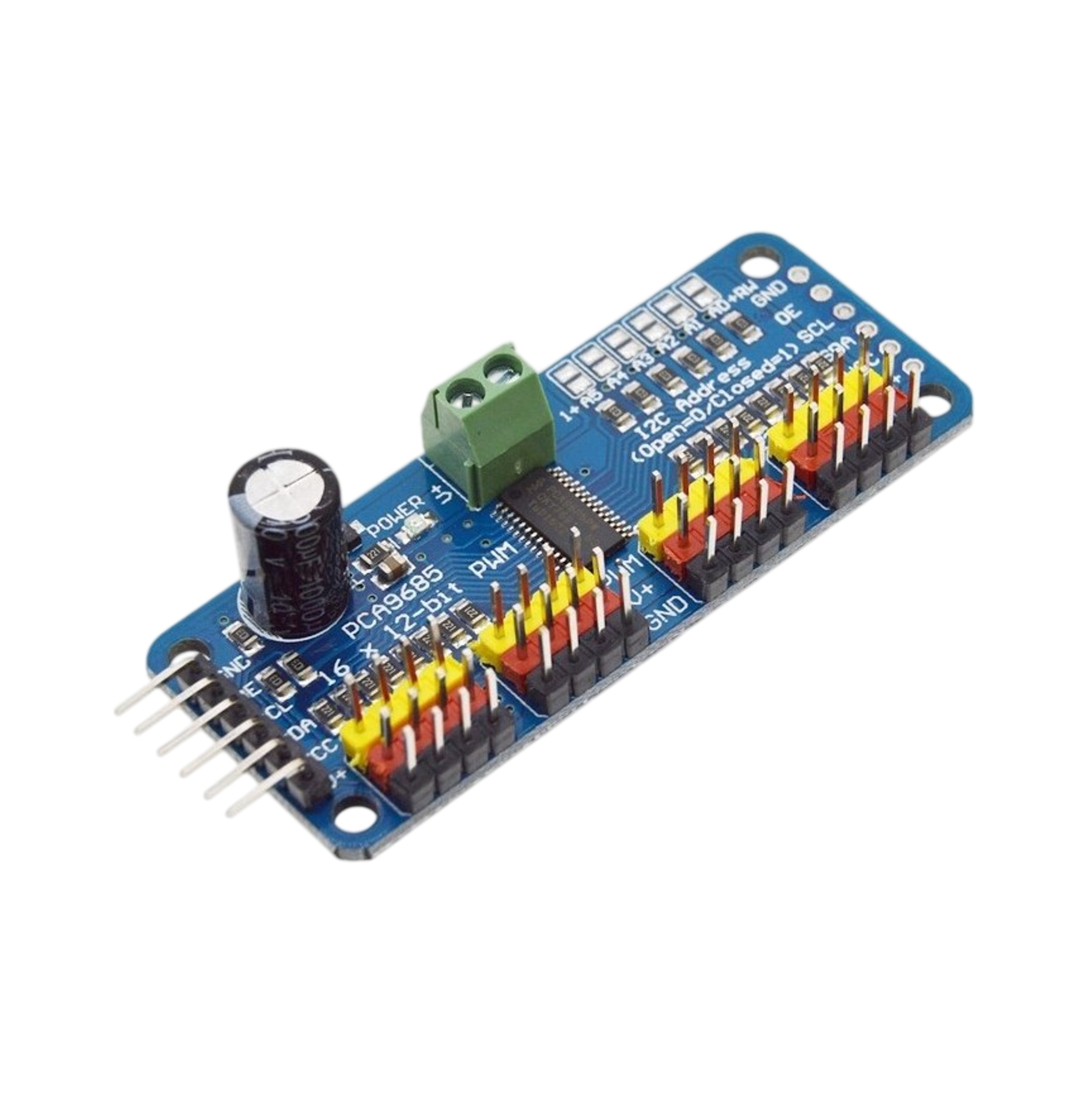 PCA9685 servo driver with 16 channels and 12-bit resolution PWM control