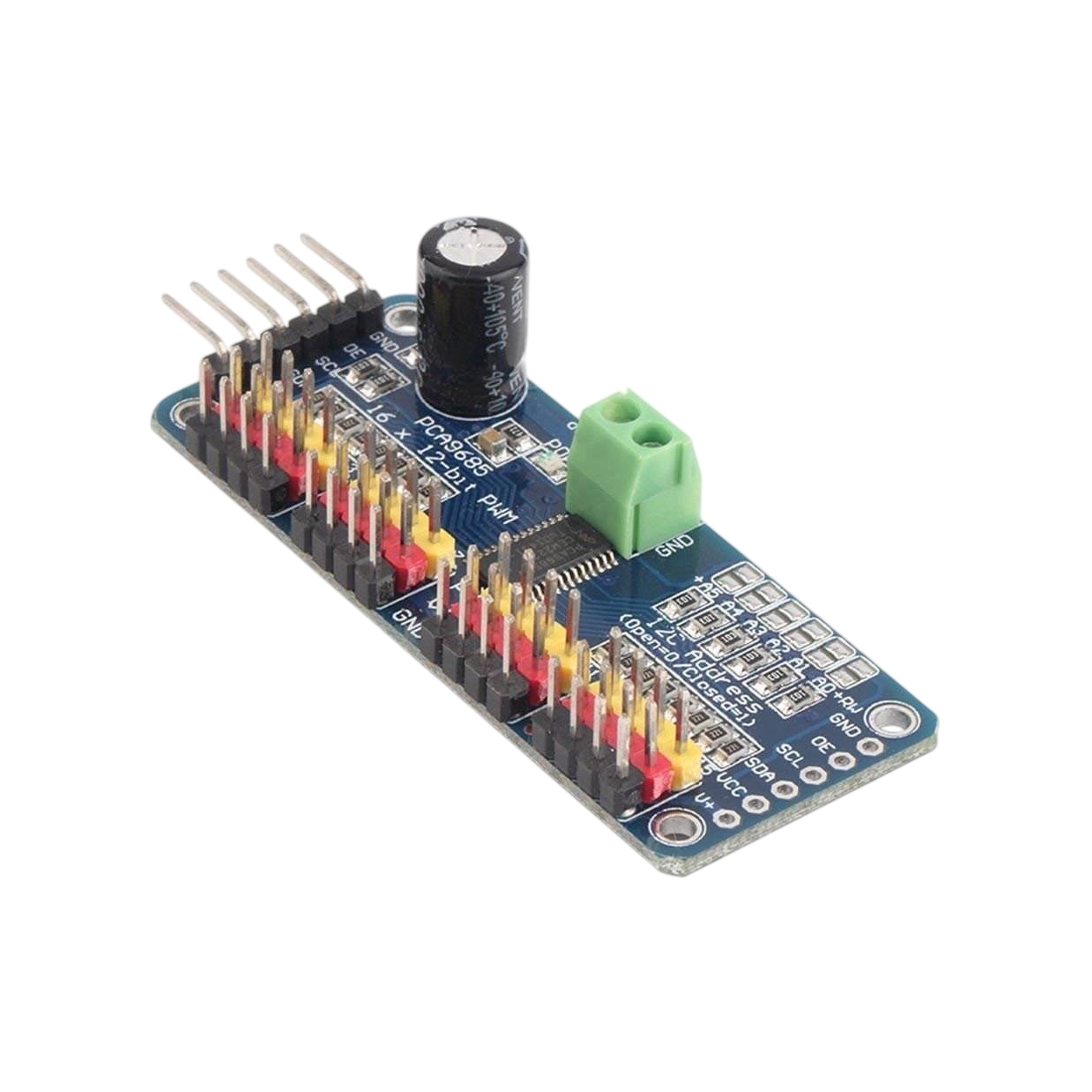 PCA9685 PWM driver with I2C interface and cascade support for robotics