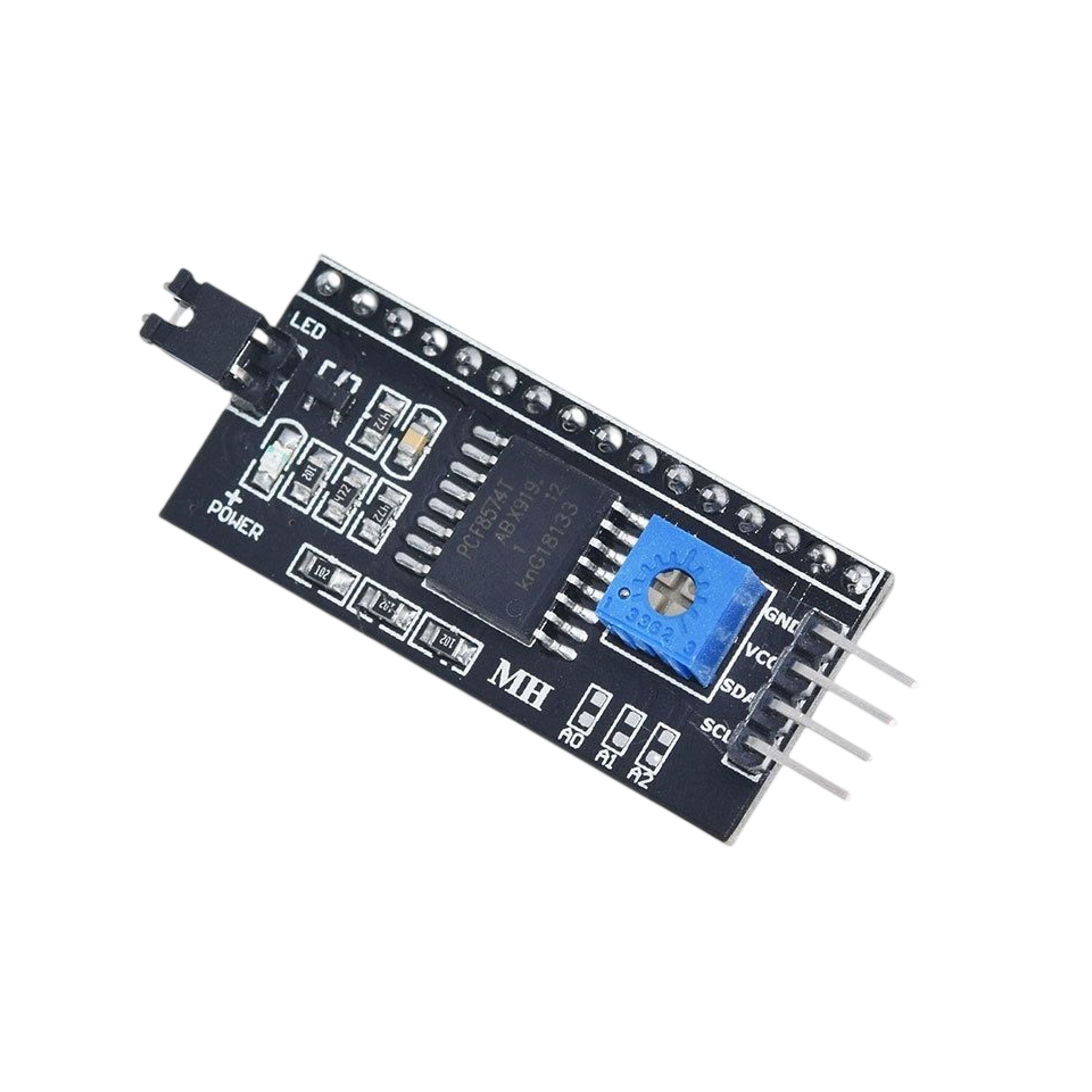 PCF8574 LCD backpack with address configuration pads A0 A1 A2