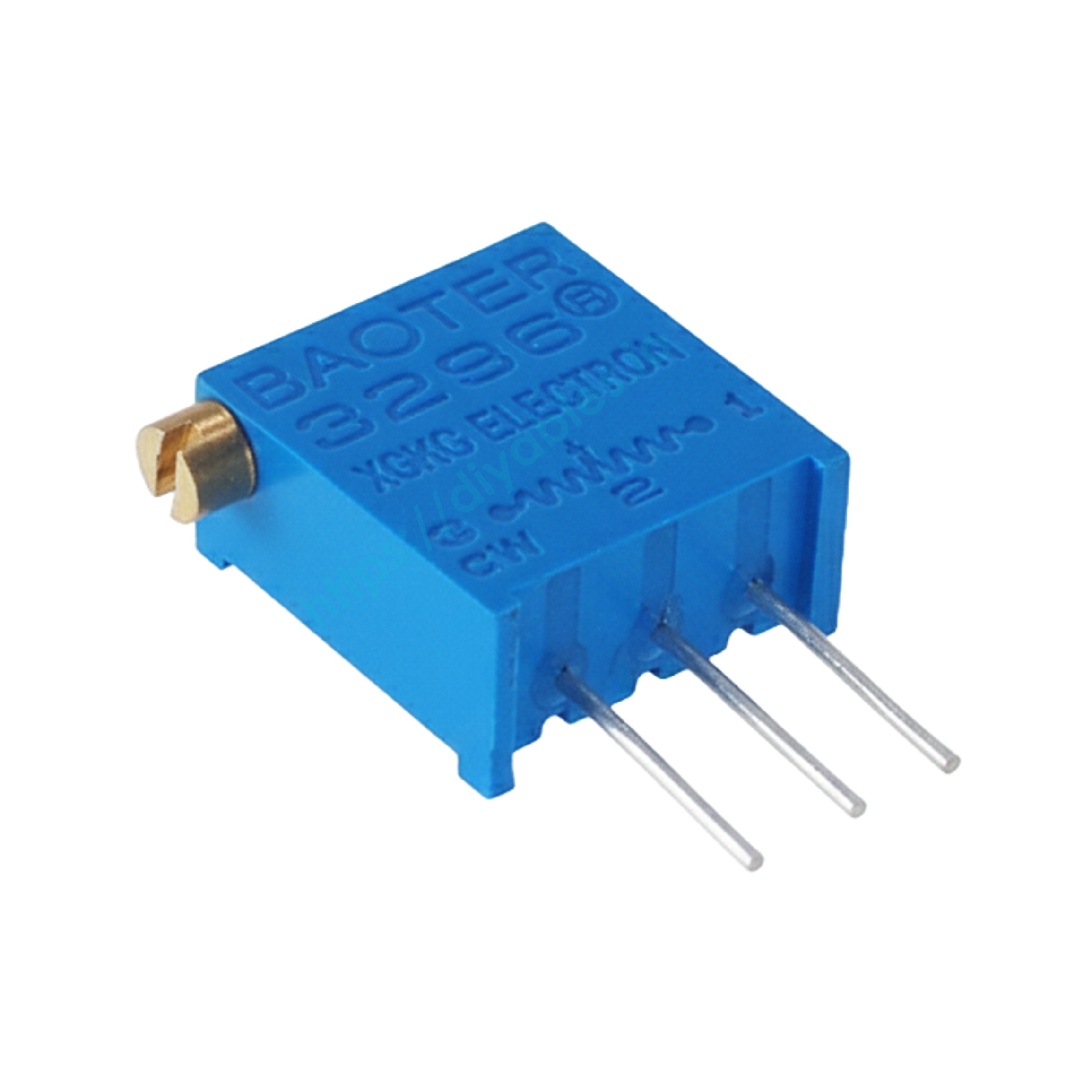 Trimmer potentiometer seen from the opposite side with its three through-hole pins