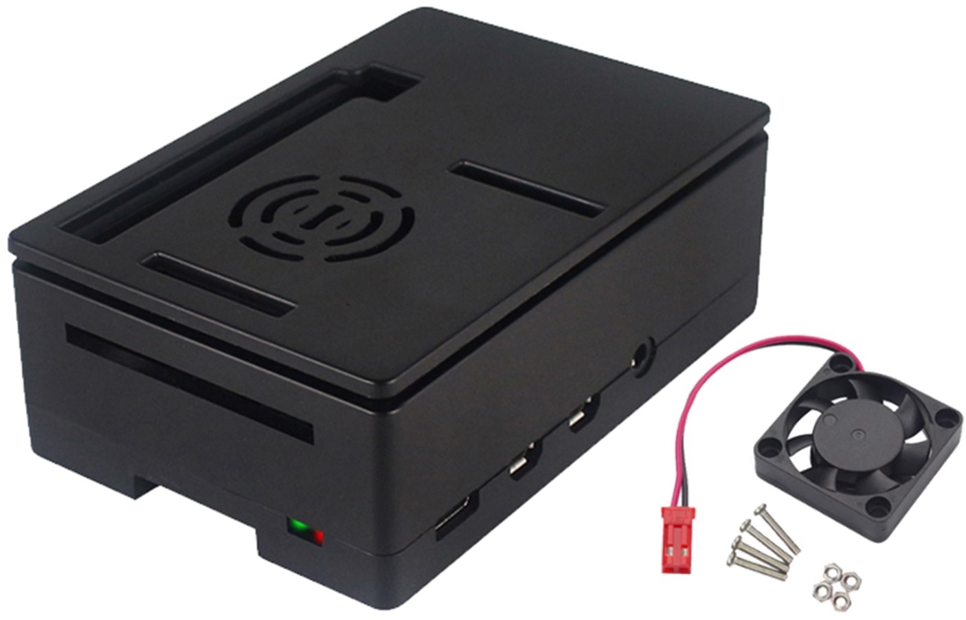 Black Case with Cooling Fan for Raspberry Pi 4B, Protective Enclosure