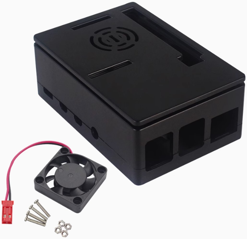 Black Case with Cooling Fan for Raspberry Pi 4B, Protective Enclosure