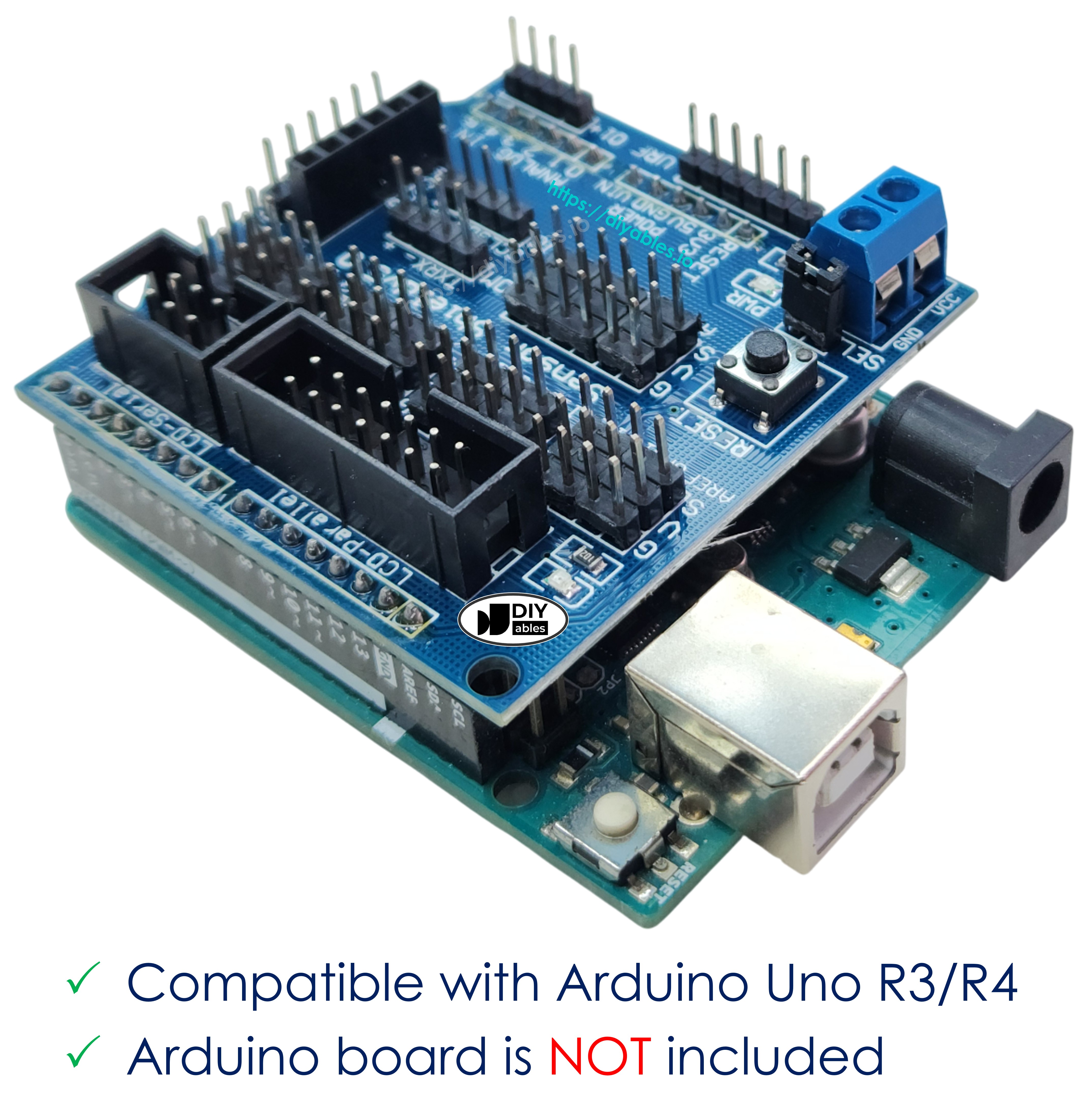 Arduino UNO sensor shield V5.0 with clearly labeled ports for sensors servos and modules