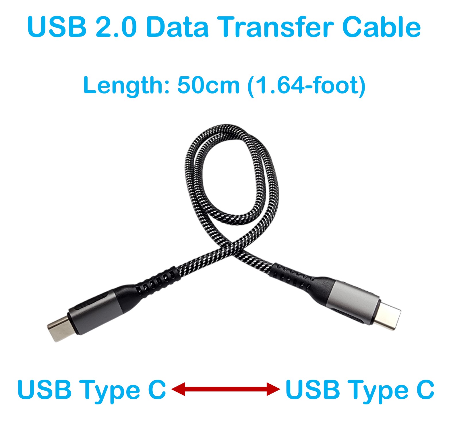 Type-C to Type-C USB Cable - 50CM, Data Transfer, Durable USB-C Sync Cables for Smartphones, Tablets, and Laptops