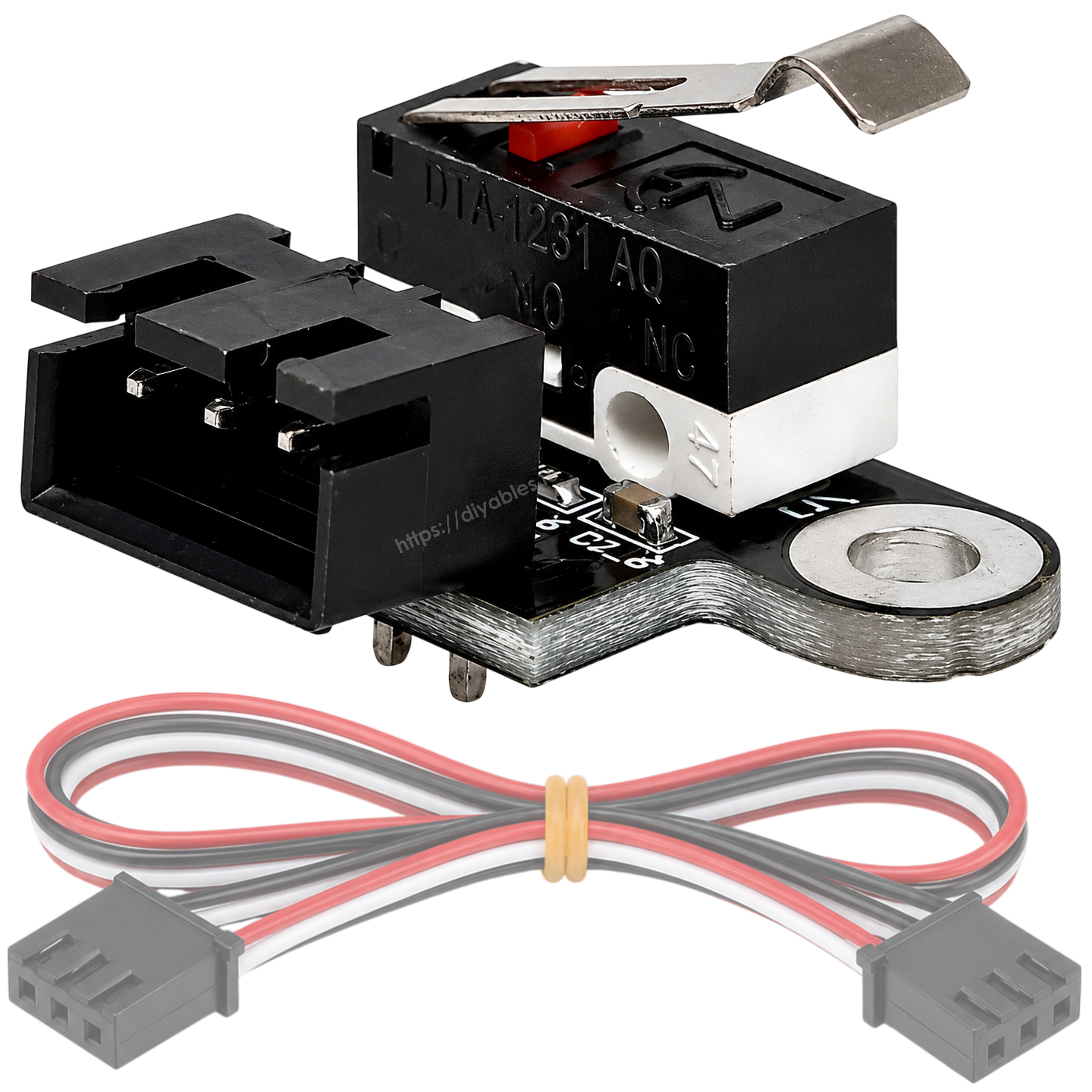 Vertical limit switch module showing trigger indicator LED and XH2.54 connector detail